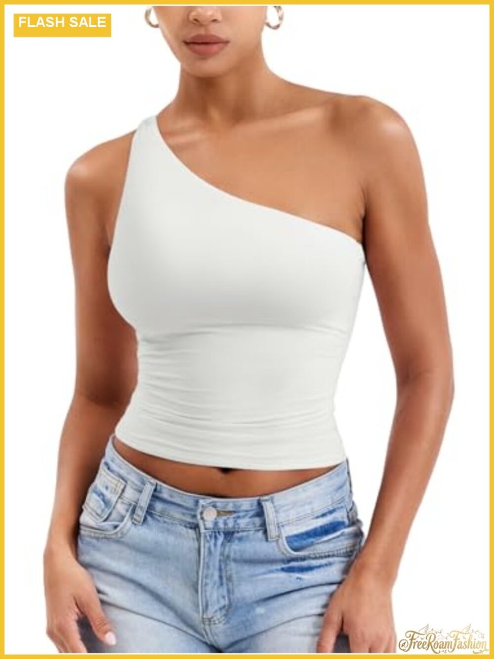 Women's One Shoulder Tank Top Double-Lined Nylon Spandex Crop Camisole